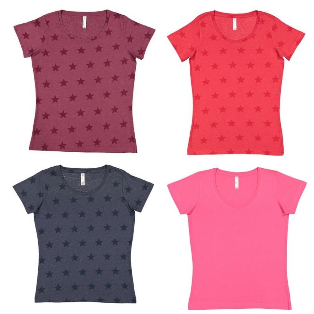 Code Five Tee Shirt Bundle of Four (4) Star Print and Hot Pink Ladies Size Small